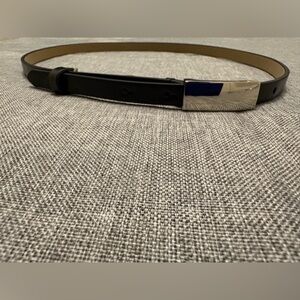 Women’s Skinny Black Belt with Chrome Buckle 37”+ Long